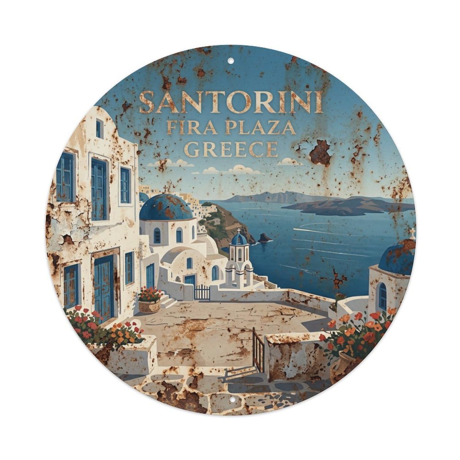 Galvaxio Style Vintage Travel Fira Santorini Plaza 1 Metal Tin Sign
