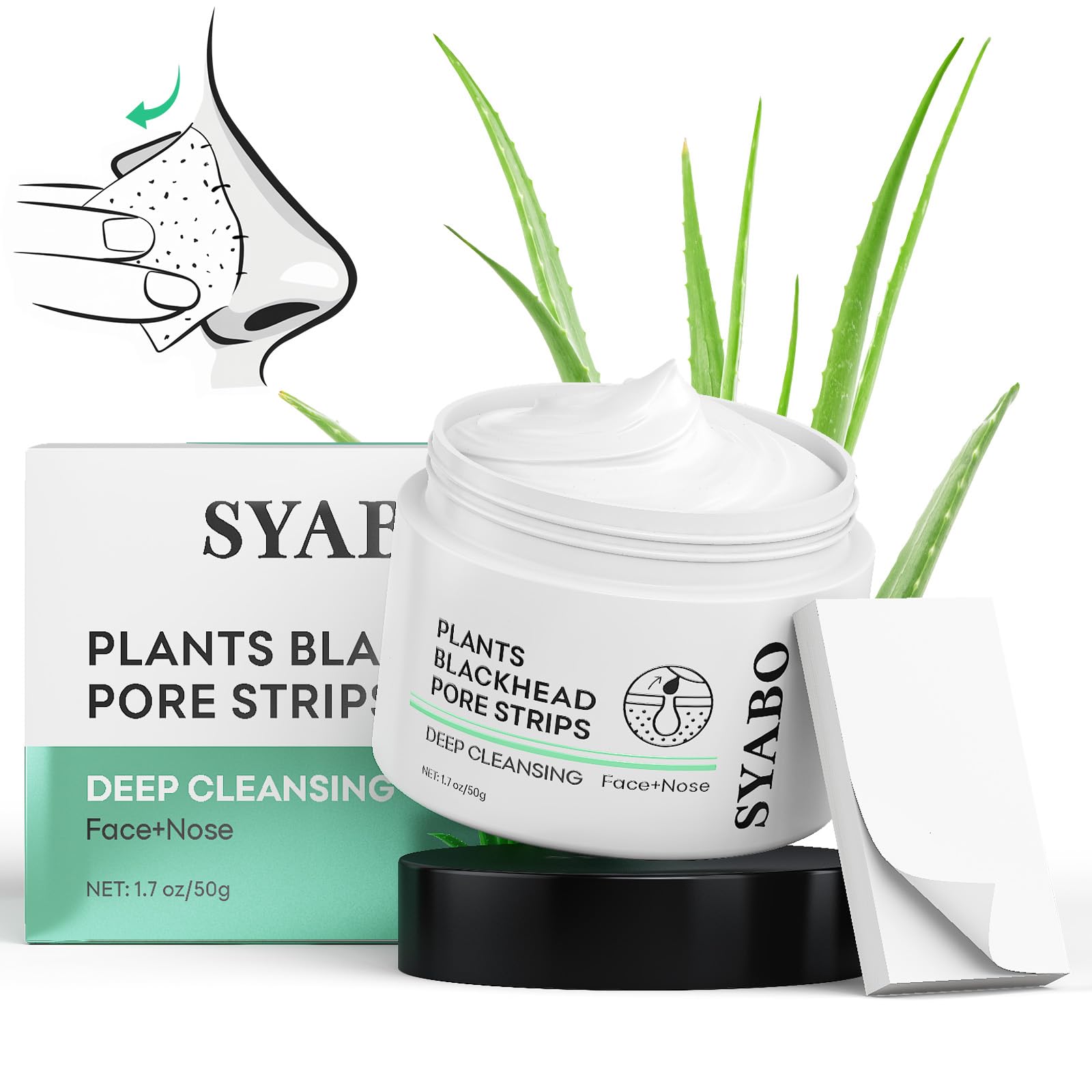 Blackhead Remover, Nose Pore Strips for Blackheads, Deep Cleansing Black Head Removal Peel Off Mask for Face with 100pcs Strips, Aloe Puntos Negros Remover, 50g