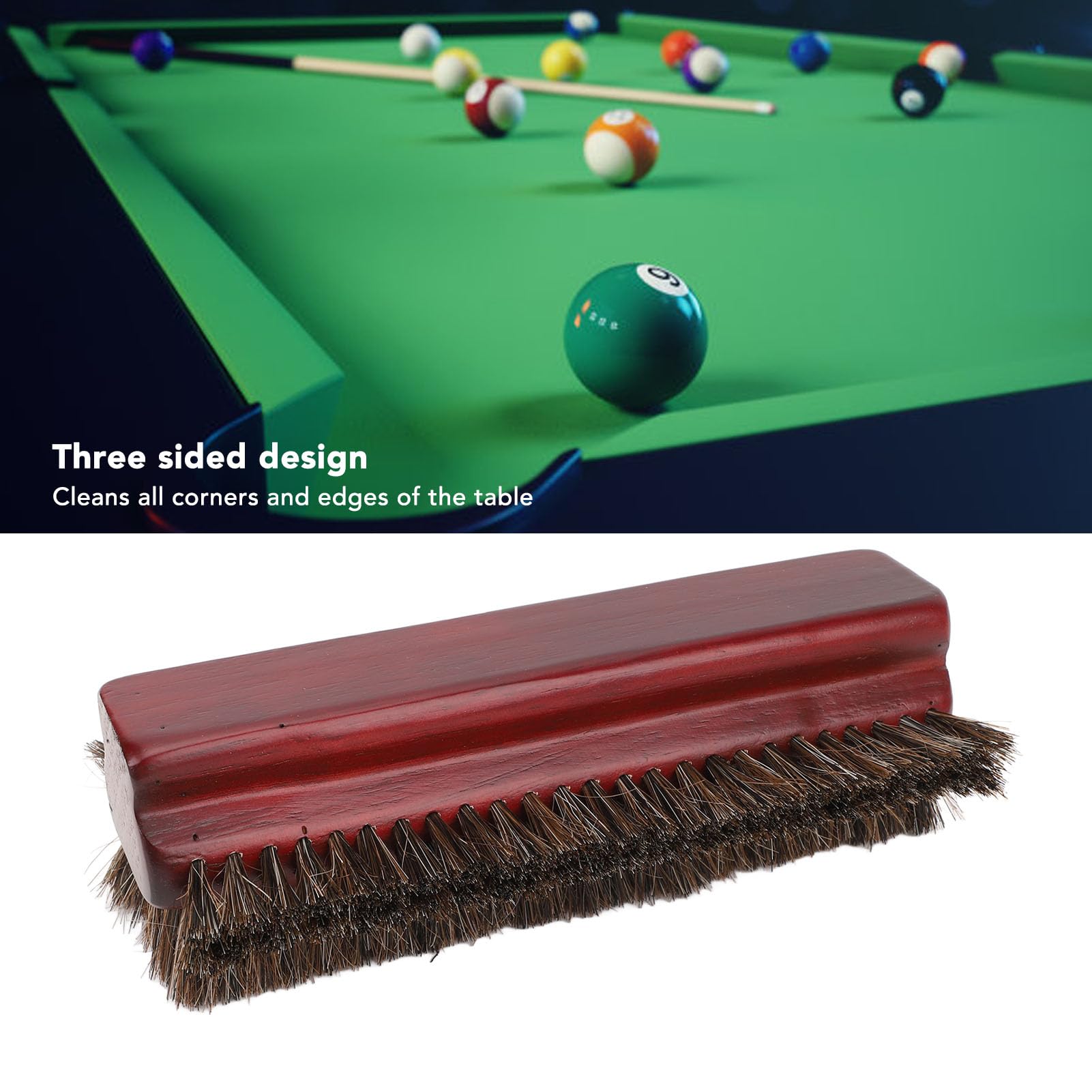 banapoy Wooden Billiard Table Brush, 3 Sided Billiards Table Pool Table Cleaning Tools, Pool Table Cleaner Brush Pool Table Horsehair Brush Pool Table Accessories
