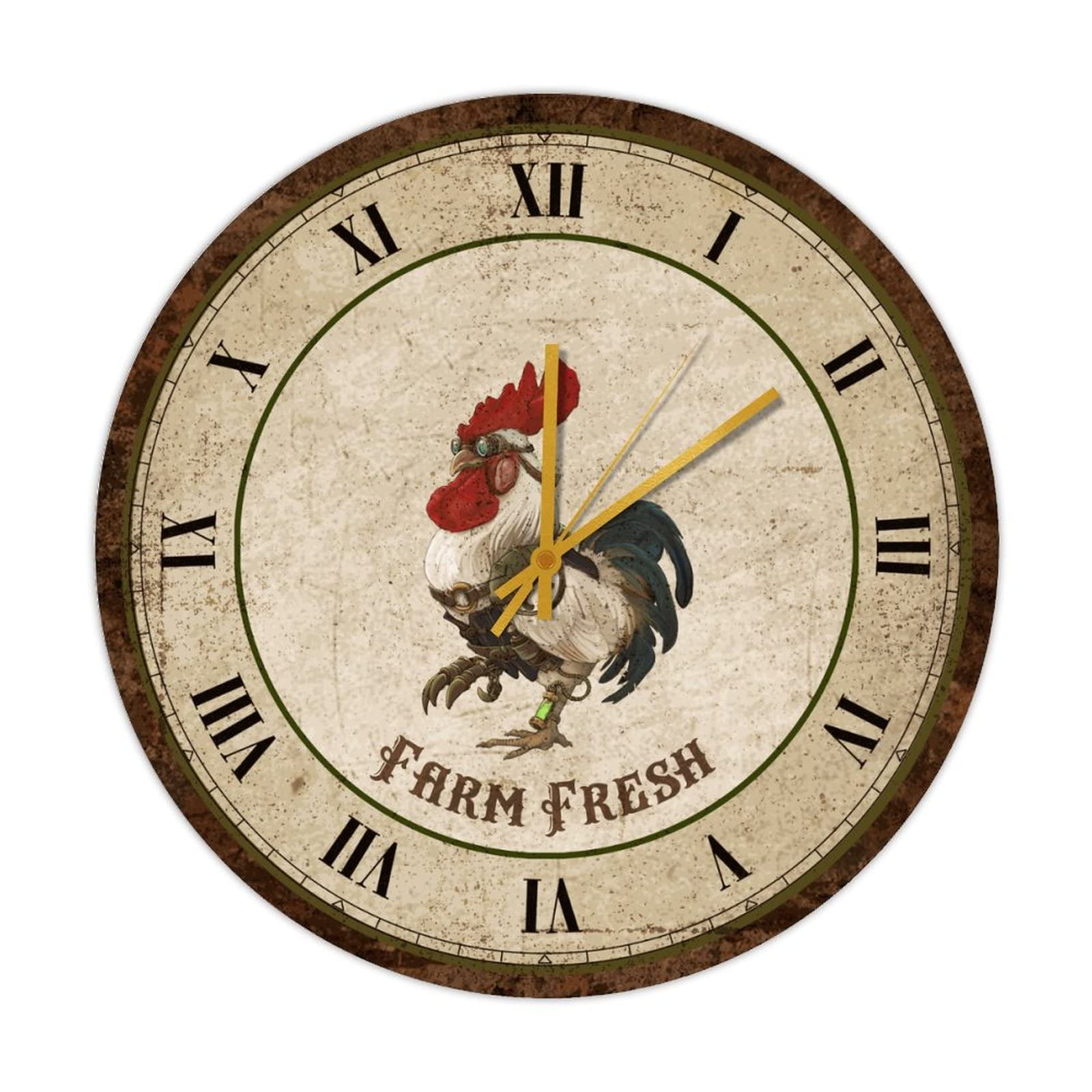 Horloge ronde en bois coq pour une ambiance chaleureuse de salon
