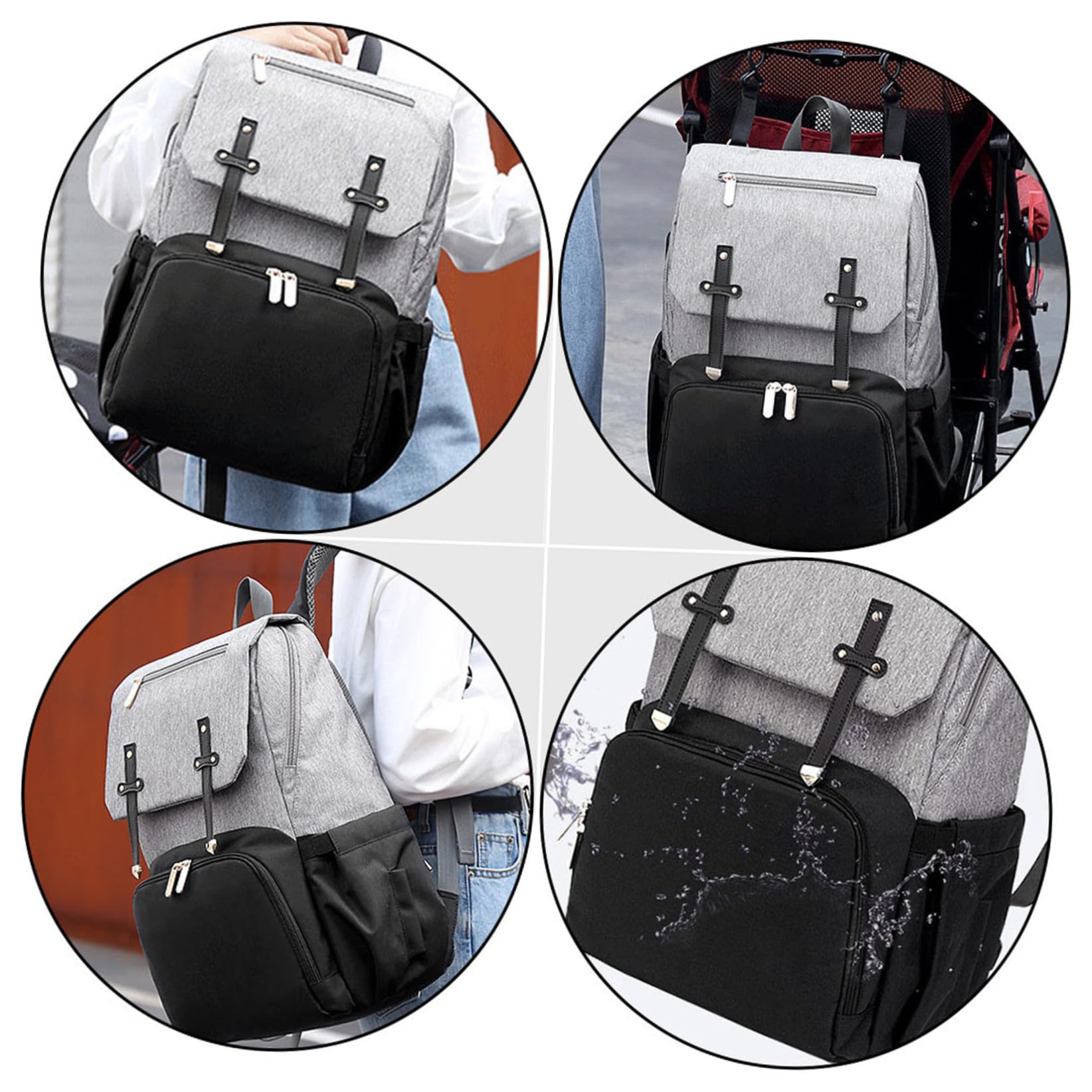 Toddmomy Multifunktionaler Wickelrucksack und Doppelten Schultertaschen aus Oxford Stoff mit Großer Kapazität für Einkauf und Reisen
