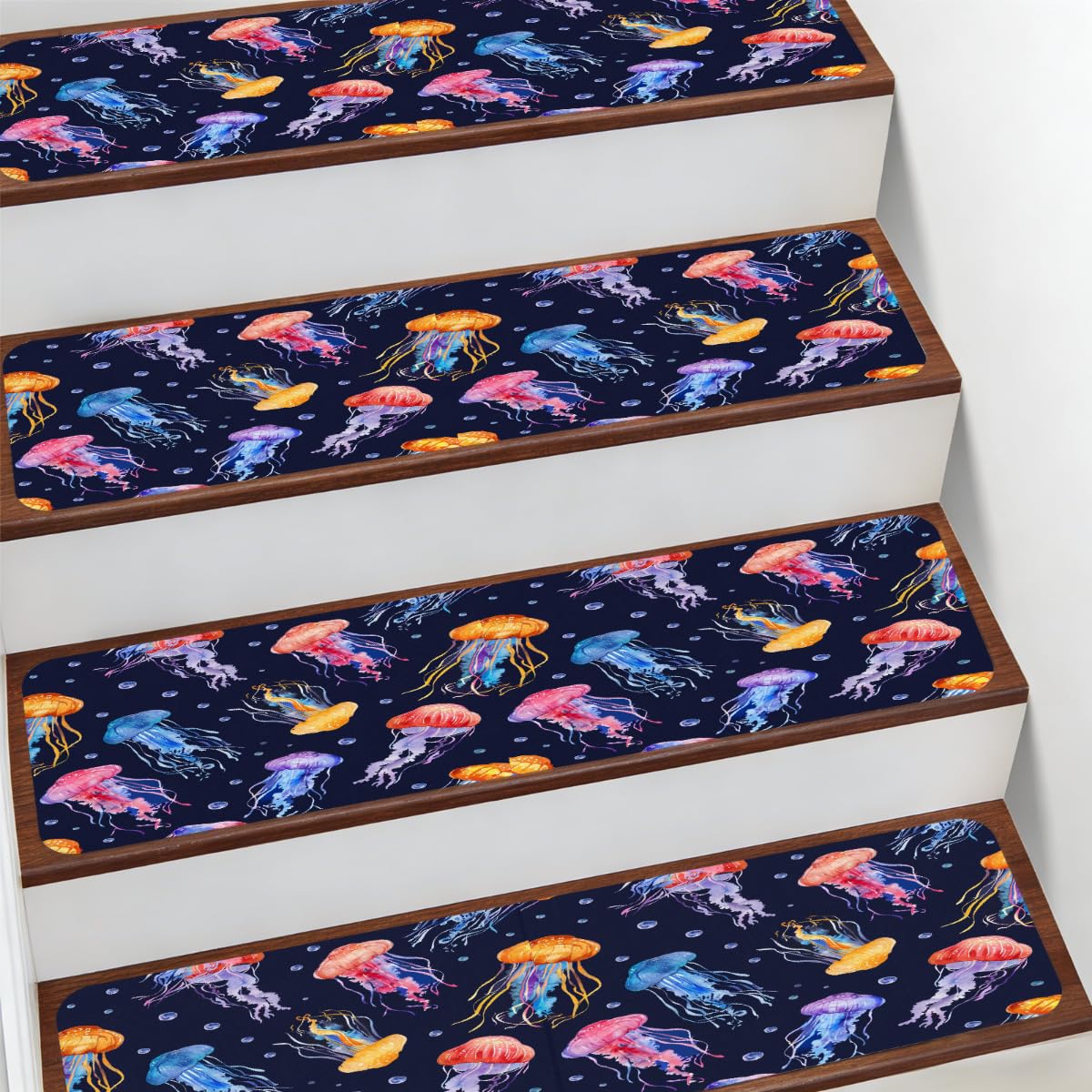 Alfombra para peldaños de escalera interior Mexpekil con diseño de medusas en 7.8x30