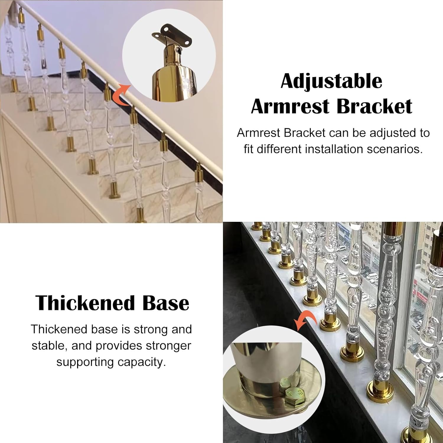 Gold Acrylic Stair Handrails with Adjustable Armrest Bracket - Decorative Spindles Baluster Posts for Indoor Staircase (1 Pack 85cm/33.5") - Stylish & Durable