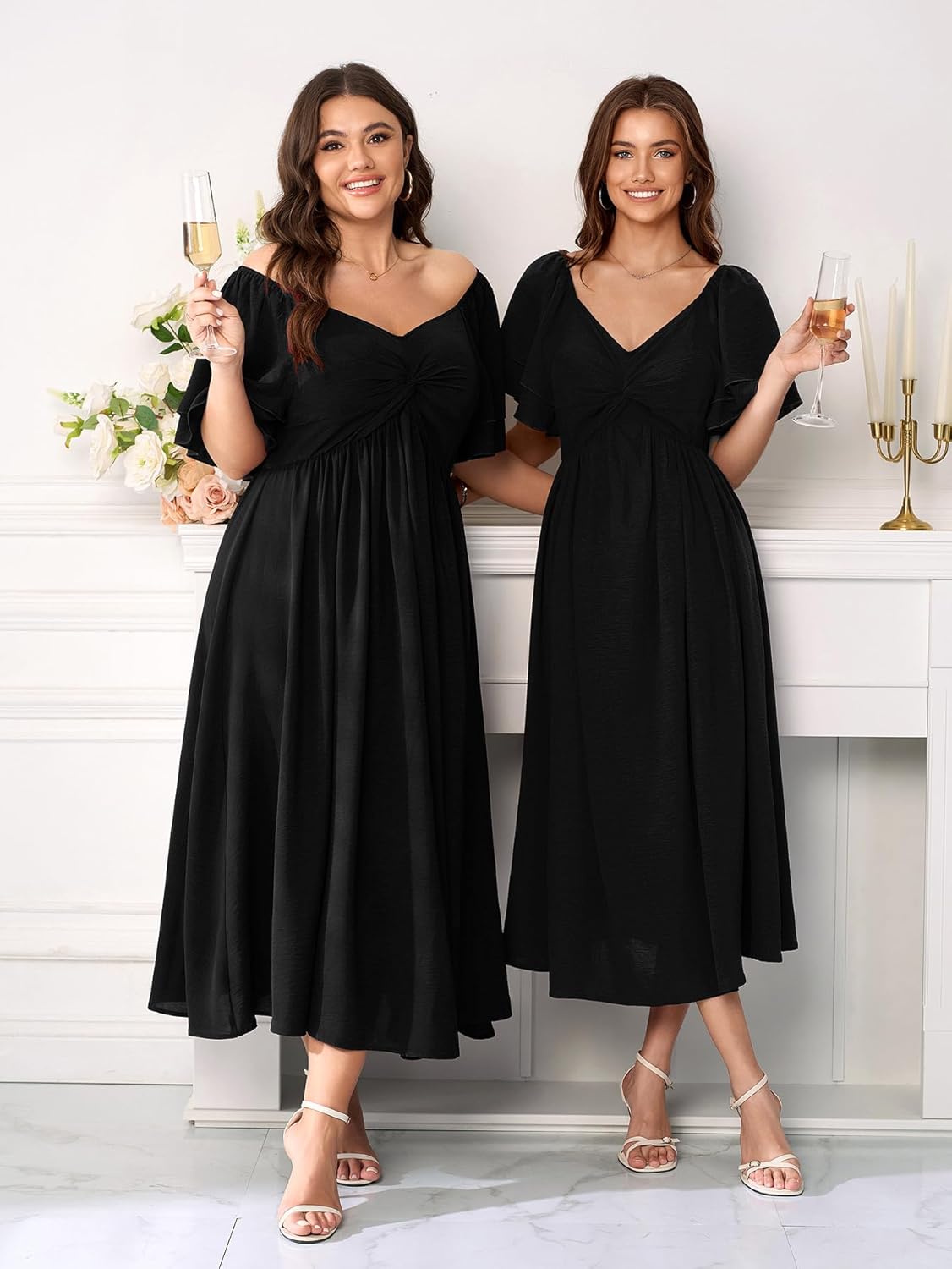 SCOMCHIC Women's Plus Size Wedding Guest Cocktail Dresses Sweetheart Neckline Ruffle Sleeve A Line Maxi Dress - Image 5