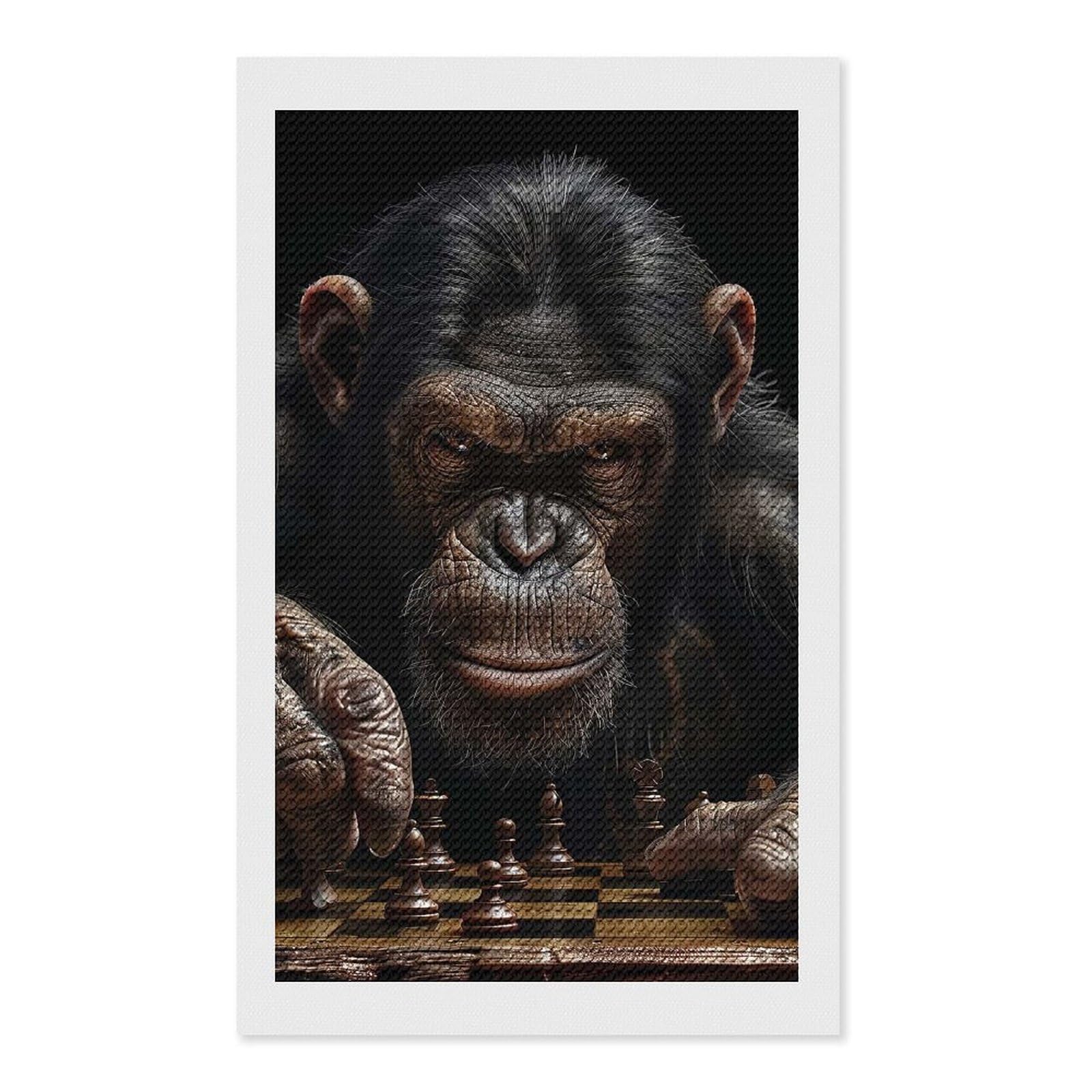 Junmoney Chimpanzee Chess Diamond Art Kit 12"x20", for Beginners, Vintage Style Decor, Good for Quiet Evenings, Festive Craft Gift
