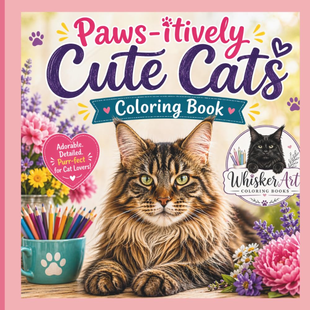 Paws-itively Cute Cats: A Realistic Cat Coloring Book for Adults