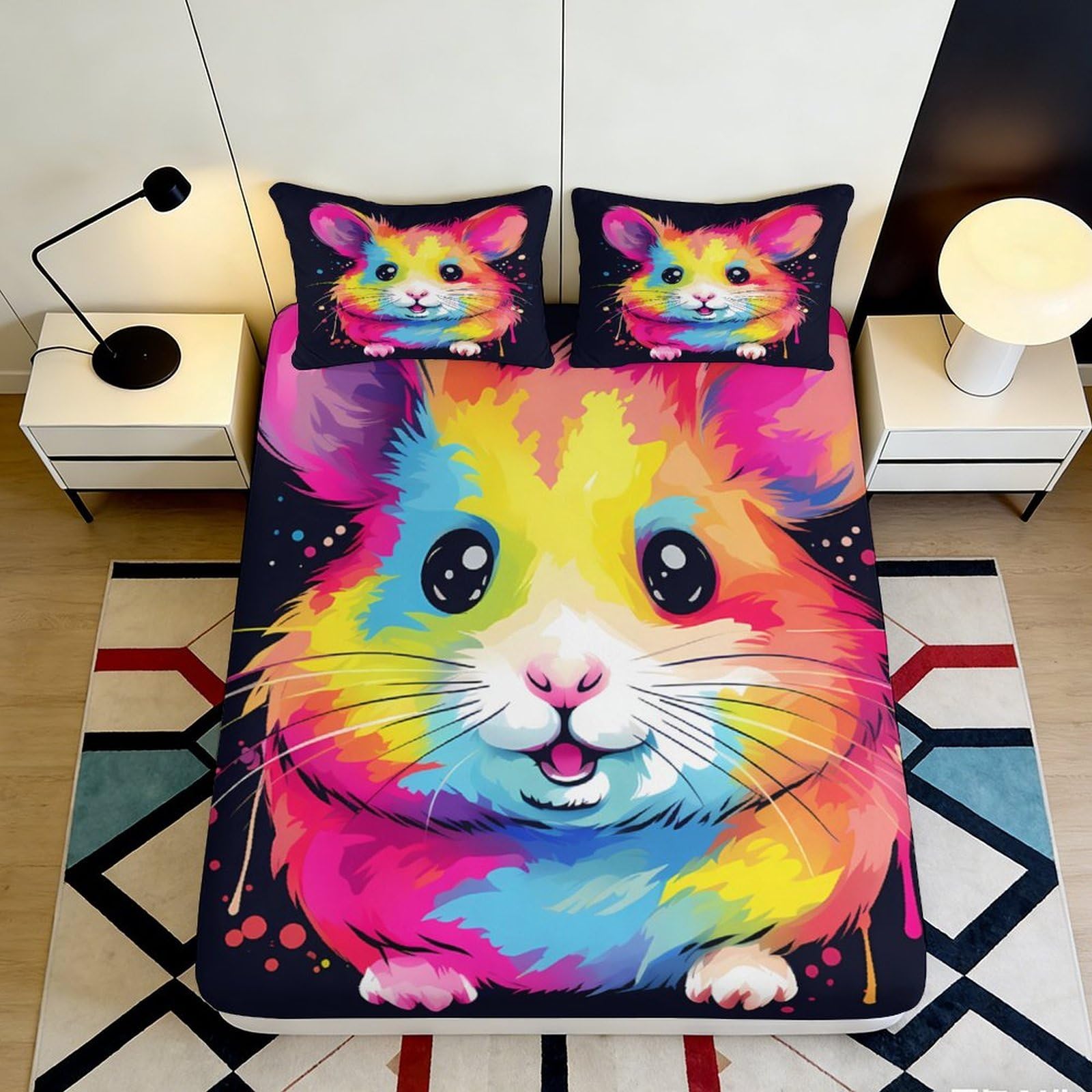 Pnayamiorkfel Style-1 3D Printed Colourful Hamster Fitted Sheet Microfiber Soft Bedroom Decor Animal Bed Cover For Home Dorm Mattress Protection 90X200x25cm