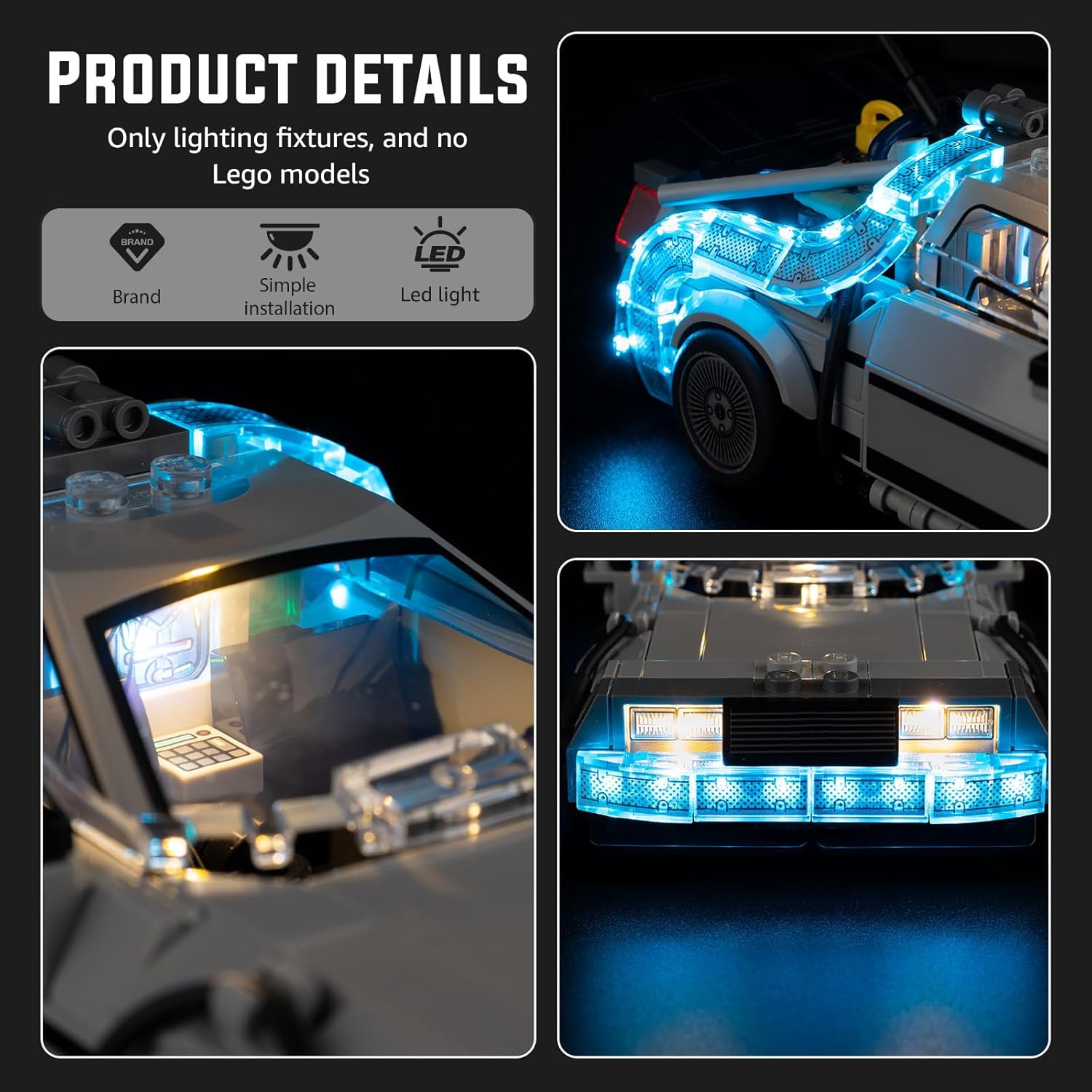 Nitemode Light kit Compatible with Lego Speed Champions Time Machine from Back to The Future 77256 Car, Upgraded Brightness Adjustable Lighting Accessories(No Model)