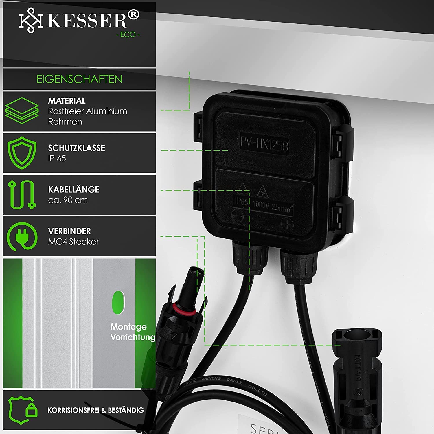 KESSER® Solarpanel 4er Set Monokristallin Solarmodul Solarpanel - 165W 18 V für 12 V Batterien, Photovoltaik - Solarzelle Solaranlage PV-Anlage Solar für Wohnwagen, Camping, Balkon, Gartenhäuser
