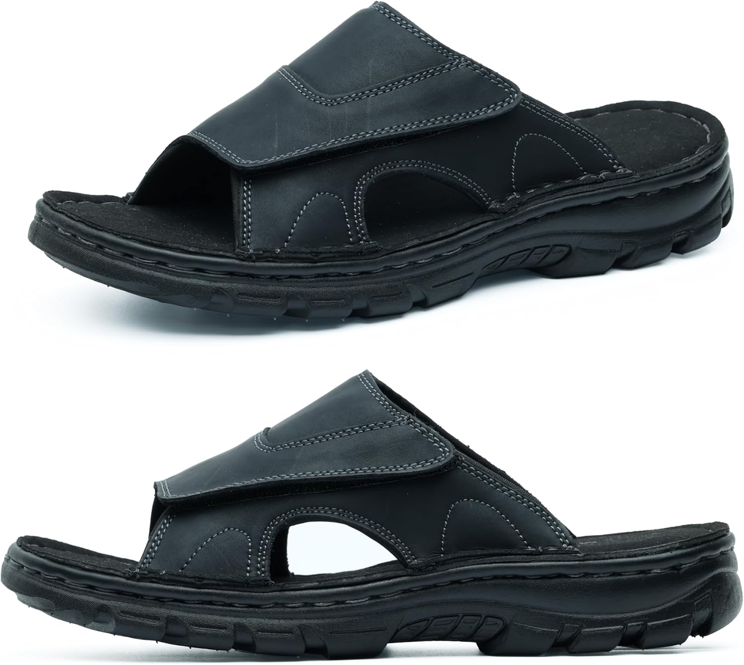 MGGMOKAY Mens Leather Slide Sandals Comfortable Anti-Slip Slides with Adjustable Straps - Image 2