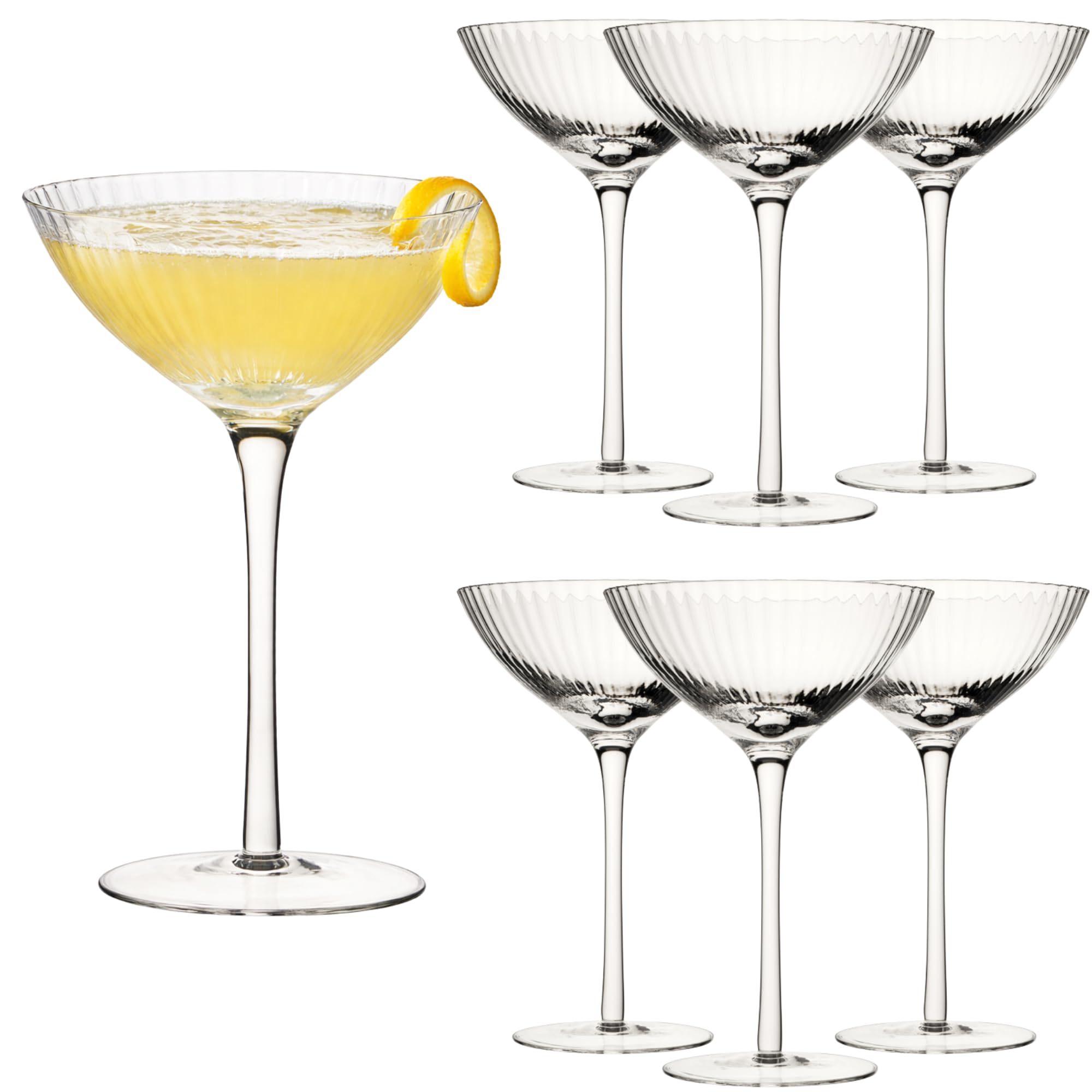 Utopia Hayworth Coupe Glasses 290ml Pack of 6 – Vintage Art Deco Champagne & Cocktail Coupe Glass Set – Handmade Soda Lime Glass Barware for Prosecco Martinis & Desserts