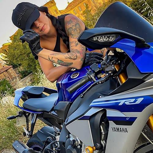 Miniatura 4 de Harssidanzar Guantes de moto para mujer, guantes de cuero para motocicleta, guantes de motocicleta, carreras de carretera, ciclismo, escalada,