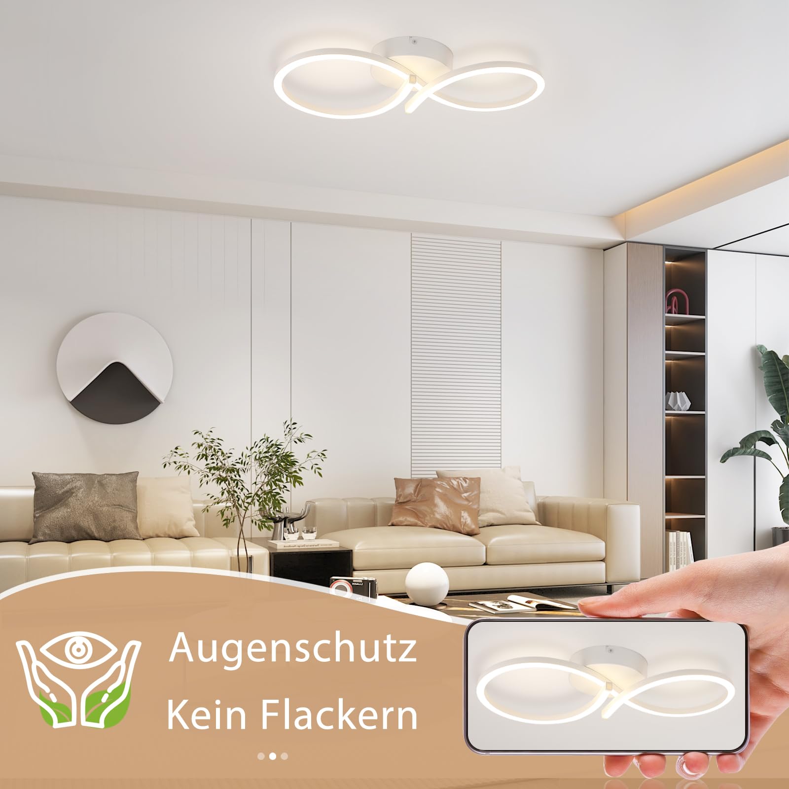 Homefire Deckenleuchte LED Deckenlampe Schlafzimmer 24W Küchenlampe Weiß