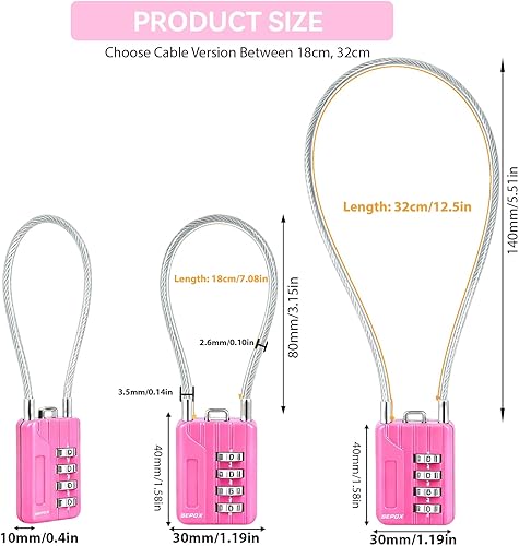 Miniatura 8 de SEPOX Candado de combinación de 4 dígitos reiniciable, cable compacto de acero de vinilo de 7.1 in, bloqueo multiusos para casillero de gimnasio,