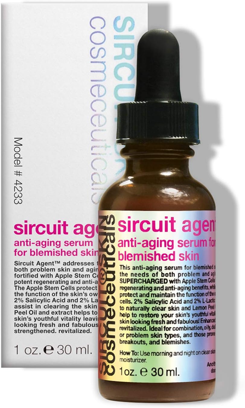 Sircuit Skin SIRCUIT AGENT+ Anti-Aging Serum For Blemished Skin - Face Treatment with Lactic Acid, Salicylic Acid + Essential Oils - Restorative Serum Promotes Appearance of Youthful Skin (1 oz)