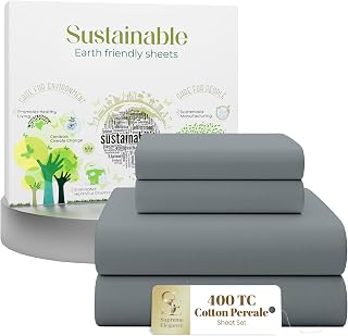 SUPREME ELEGANCE Queen Size Cotton Sheet Set, Charcoal Gray, Percale Weave