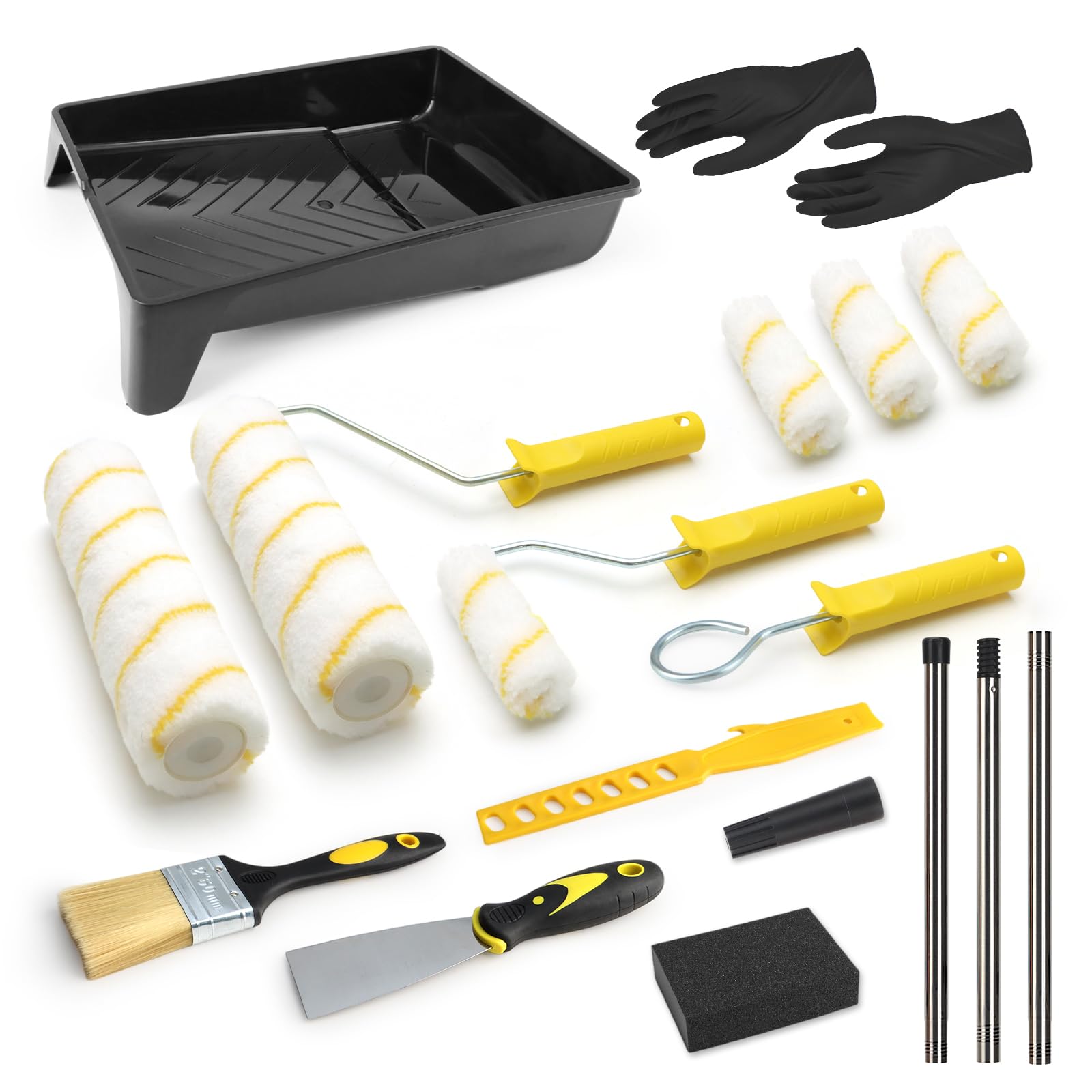 Professional 19-Piece Paint Roller Set,All-in-One Painting Roller Kit with Extension Pole (Extends to 3 Ft), 9" & 4" Microfiber Rollers, Tray, Brush & Tools for Walls, Ceilings, Doors