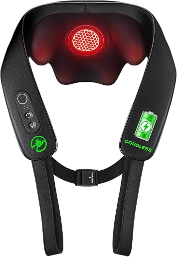 KNQZE Neck and Shoulder Massager with Heat, Cordless Back and Neck Massager, Upgraded Graphene Heating, 4D Shiatsu Deep Kneading Massage for Shoulder, Back,Leg,Pain Relief, Gift for Dad Mom