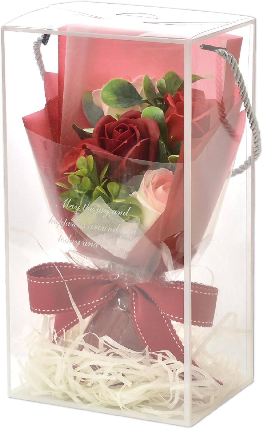 Poppy Nagoya SH-048 Soap Flowers, Bubble Flowers, Artificial Flowers, Gift, 5 Flower Bouquets, Roses, Bouquet, Approx. 9.8 inches (25 cm), Clear Box Included, Red