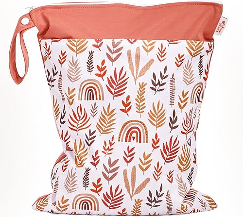 Bolsa húmeda, bolsa húmeda y seca, bolsa húmeda para traje de baño, con dos bolsillos secos y húmedos, impermeable, reutilizable, arcoíris, hoja