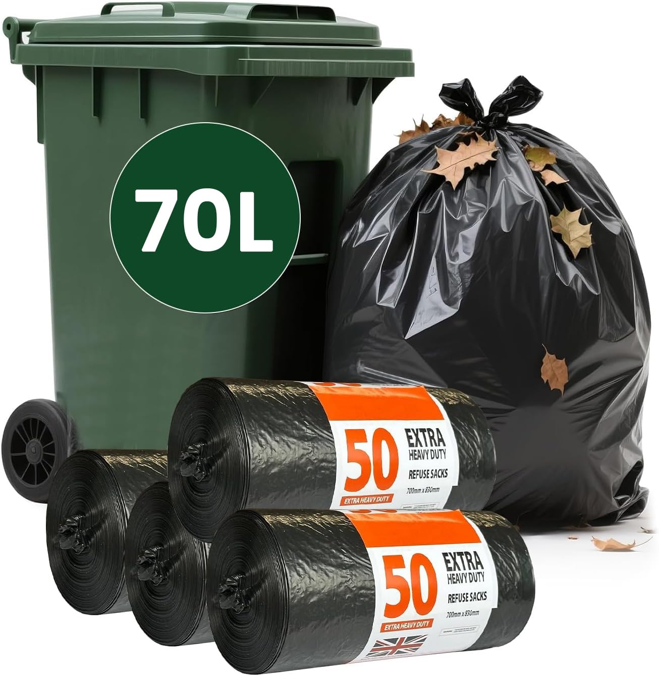 Rackhams Black Heavy-Duty Refuse Sacks Bin Liners 70L Bin Bags Recycling Rubbish Bags X 200 - Bin Bag - 70L