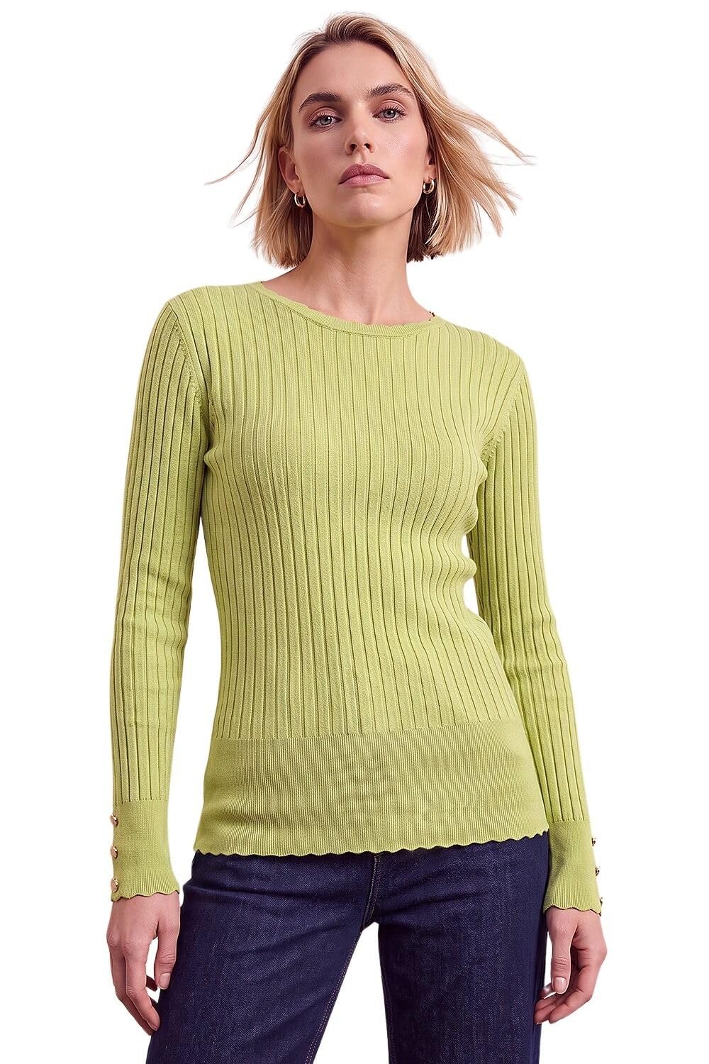 Roman Originals Soft Ribbed Stretch Knit Jumper for Woman UK - Ladies Everyday Holiday Spring Summer Round Neckline Comfy Soft Evening Vacation Work Party