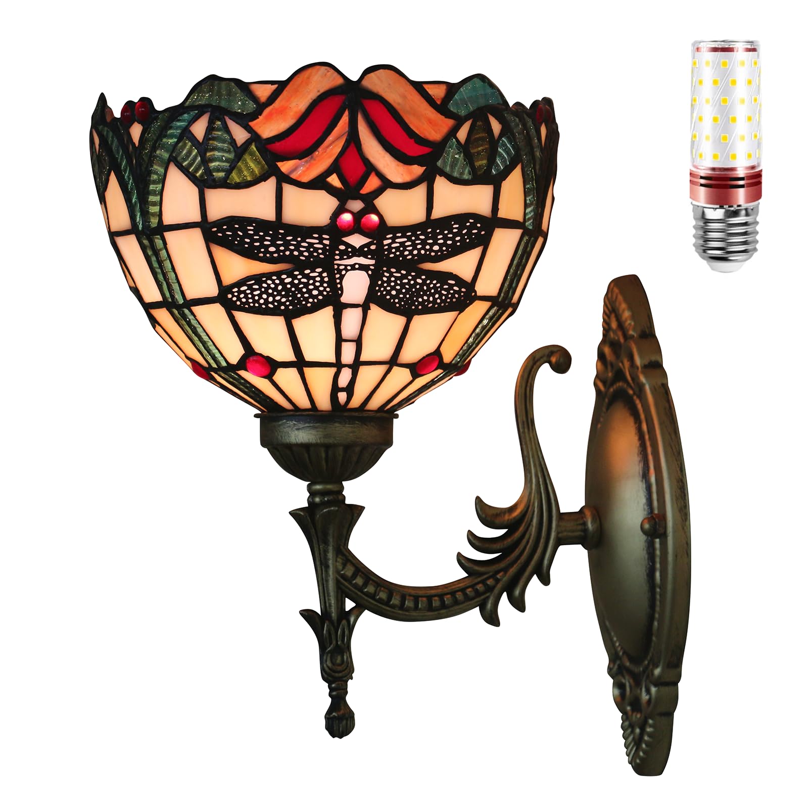 Uziqueif Tiffany Wall Lamps for Bedroom, Living Room, Bedside, Stained Glass Sconce Wall Lights, With Light Bulb,U