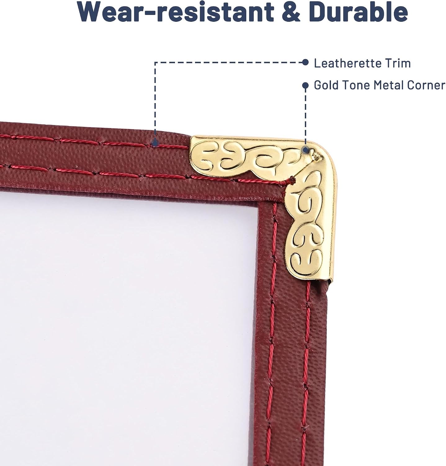WeChef 30 Pack Menu Cover Triple Fold 6 View Double Stitch Trim Fit 8.5X14 Paper Transparent Cafe Restaurant Burgundy