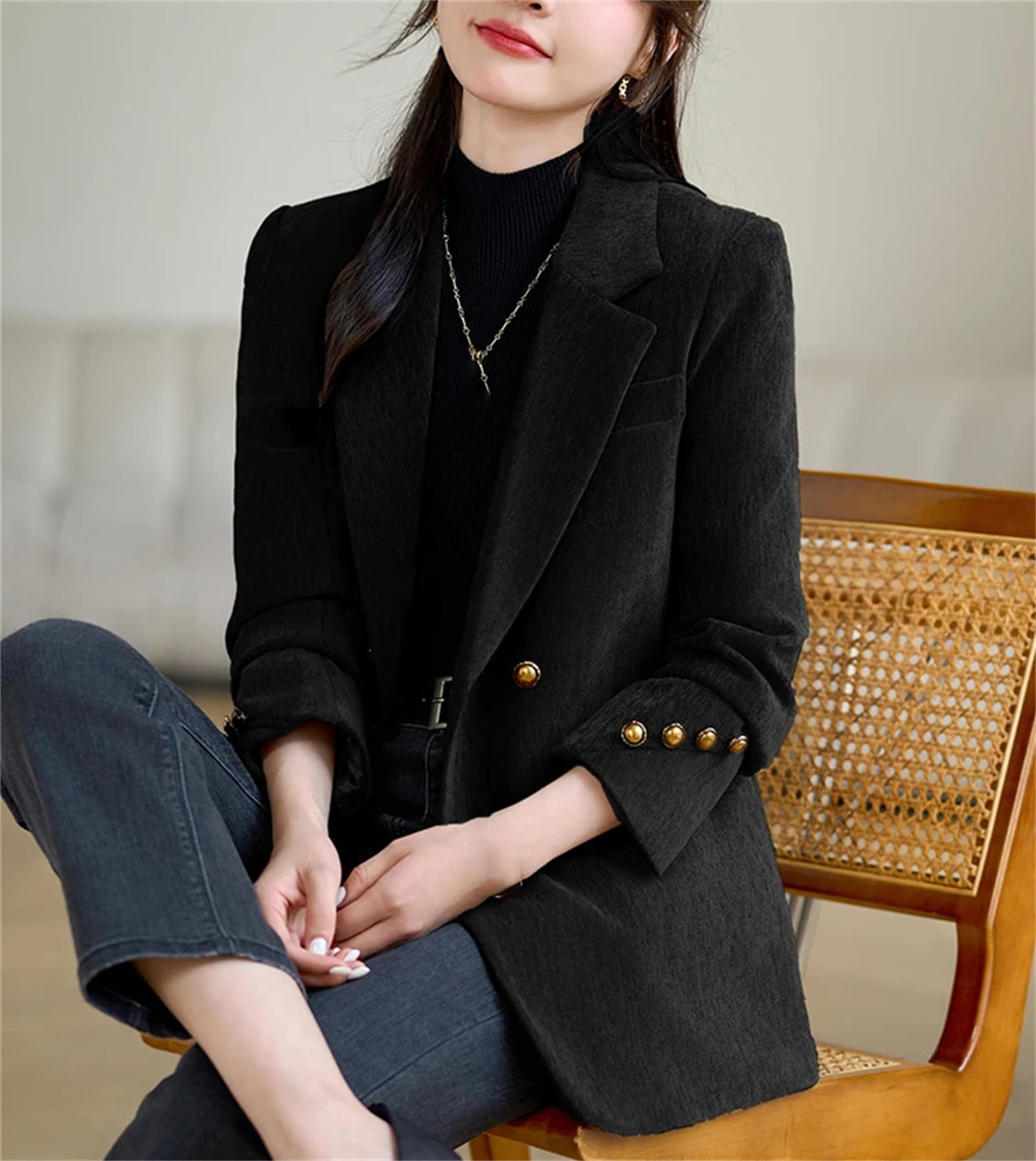 Blazer Clásico De Moda Vintage con Solapa Y Doble Botonadura para Mujer Elegante Informal De Negocios Oficina Chaqueta De Primavera Y Otoño