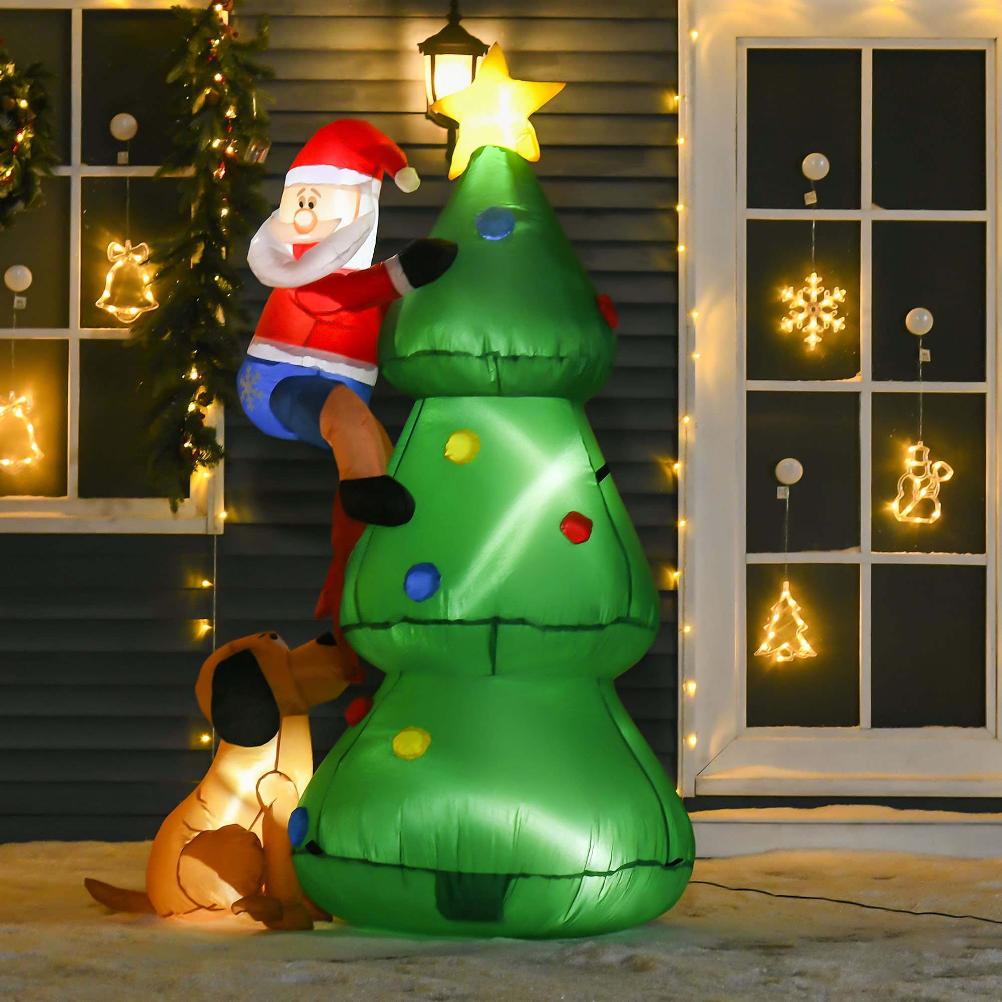 180cm Aufblasbarer Weihnachtsbaum mit LED-Lichtern Weihnachtsmann Hund | Aufblasbare Weihnachtsdekoration, Weihnachtsdeko Außenbereich, Dekoration für Weihnachten, Hof, Garten, Rasen
