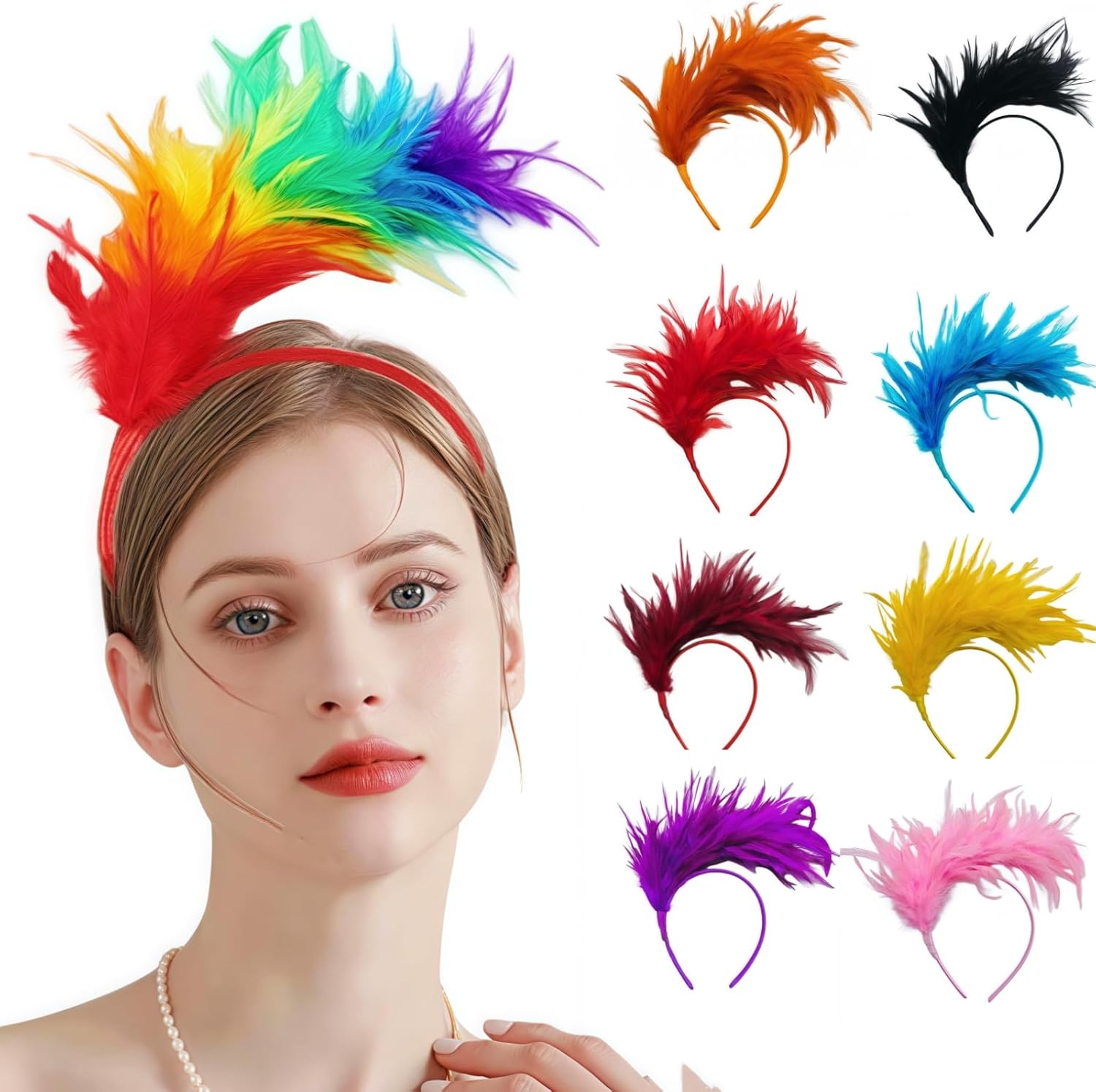 1920s Feather Headband 2pcs Fascinator Headpiece for Halloween Christmas Tea Party Carnival Gatsby Women Headband - Image 4