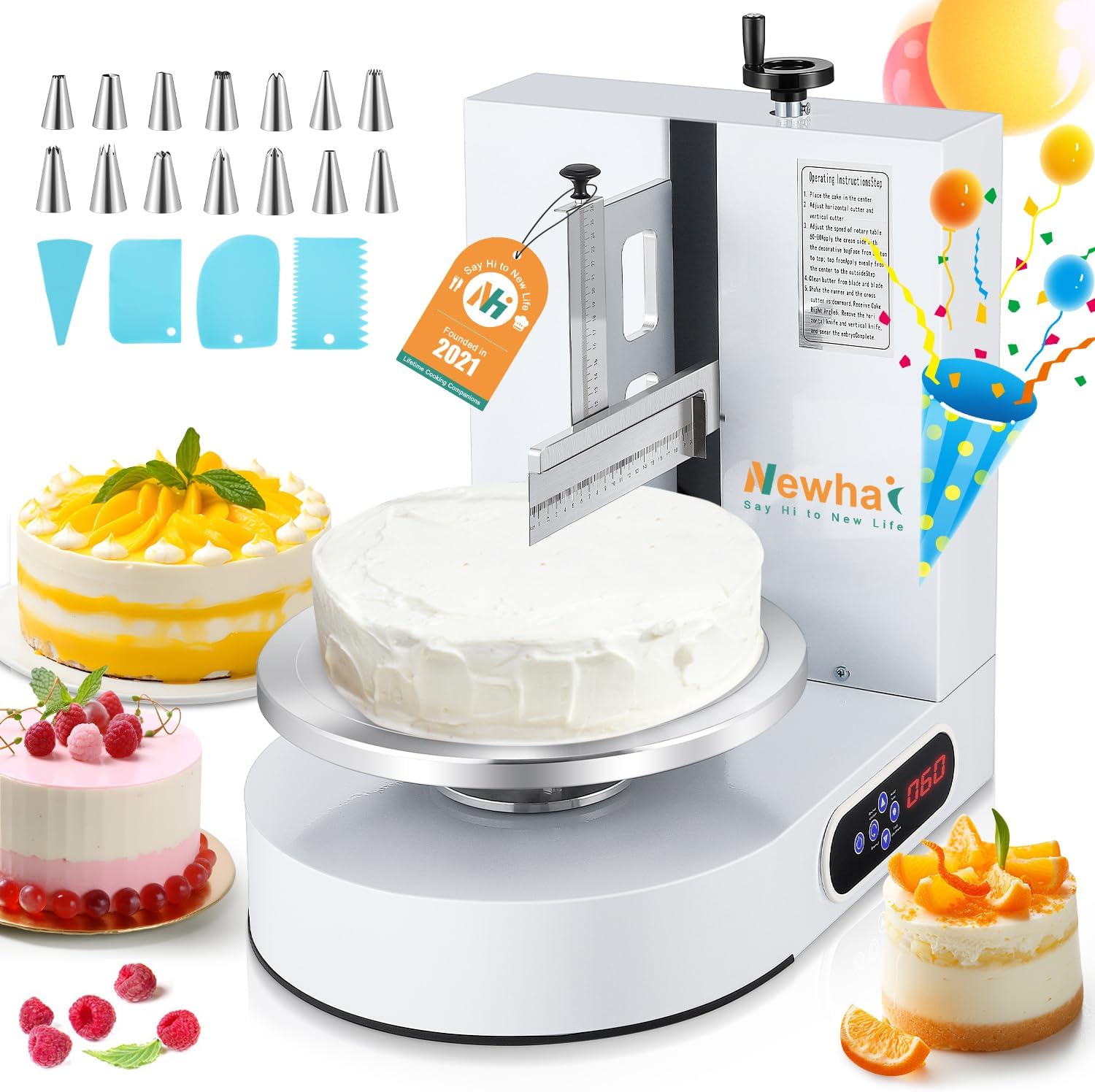 Newhai Automatic Cake Spreading Machine Electric Cake Decorating Machine Cream Smoothing Coating Machine 110V US for 4-12 inch Cakes