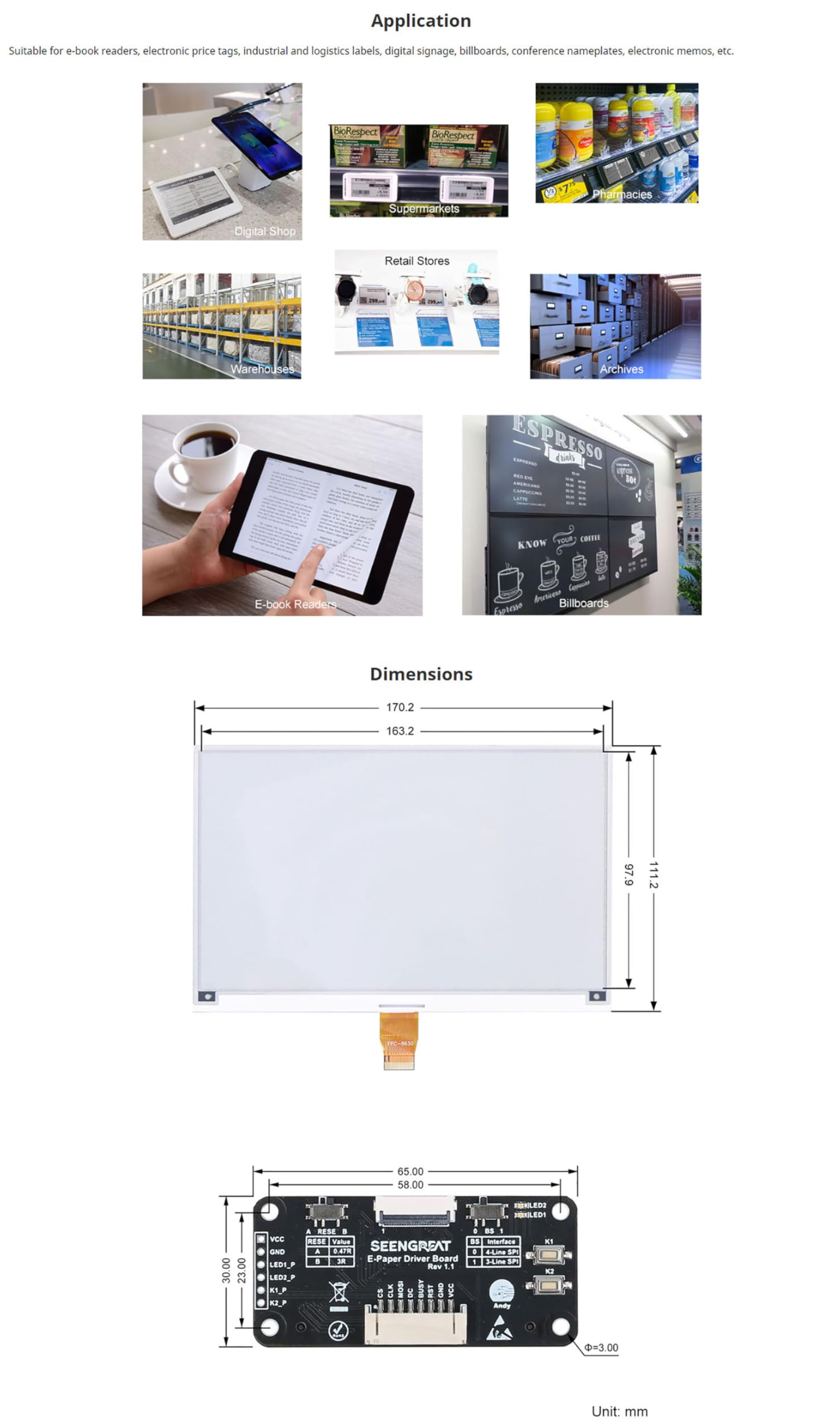 7.5" E-Paper Display HAT per Raspberry Pi, 800x480 Schermo E-Ink Monocromatico con interfaccia SPI, compatibile con Arduino, STM32, ESP32 - Aggiornamento parziale e completo