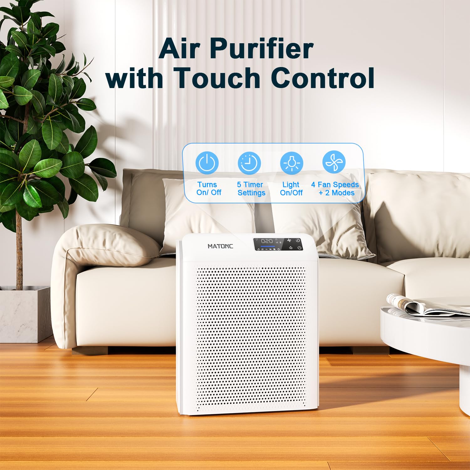 Smart Air Purifier for Home Bedroom Large Rooms, HEPA Air Cleaner Covers up to 2200 ft², App Control, PM2.5 Display Air Quality,Sleep Mode,Auto Mode, HEPA Air Purifier for Pet Hair, Pollen and Dust