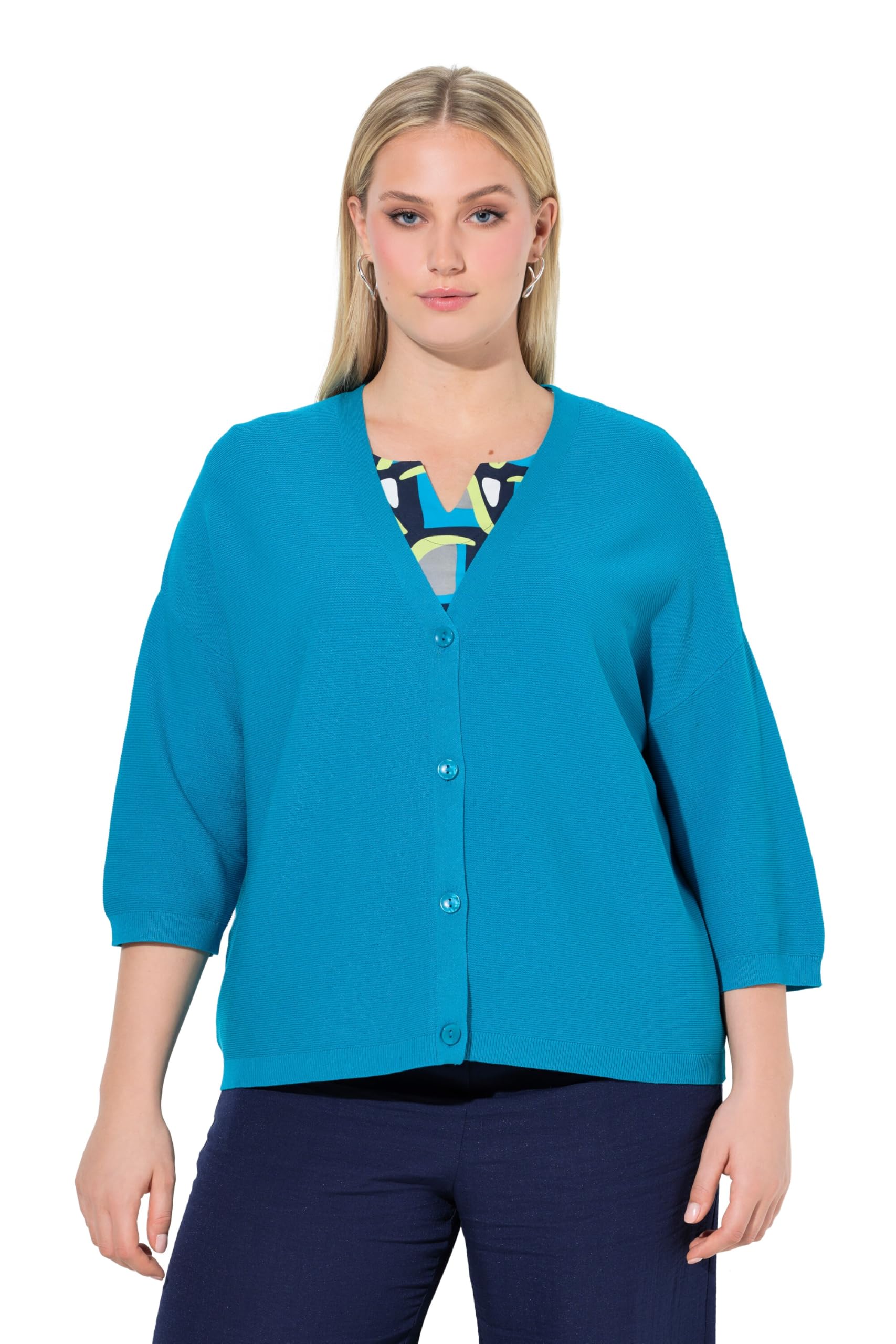 Ulla Popken Damen große Größen Übergrößen Plus Size Strickjacke, Linksstrick, Oversized, V-Ausschnitt 817346