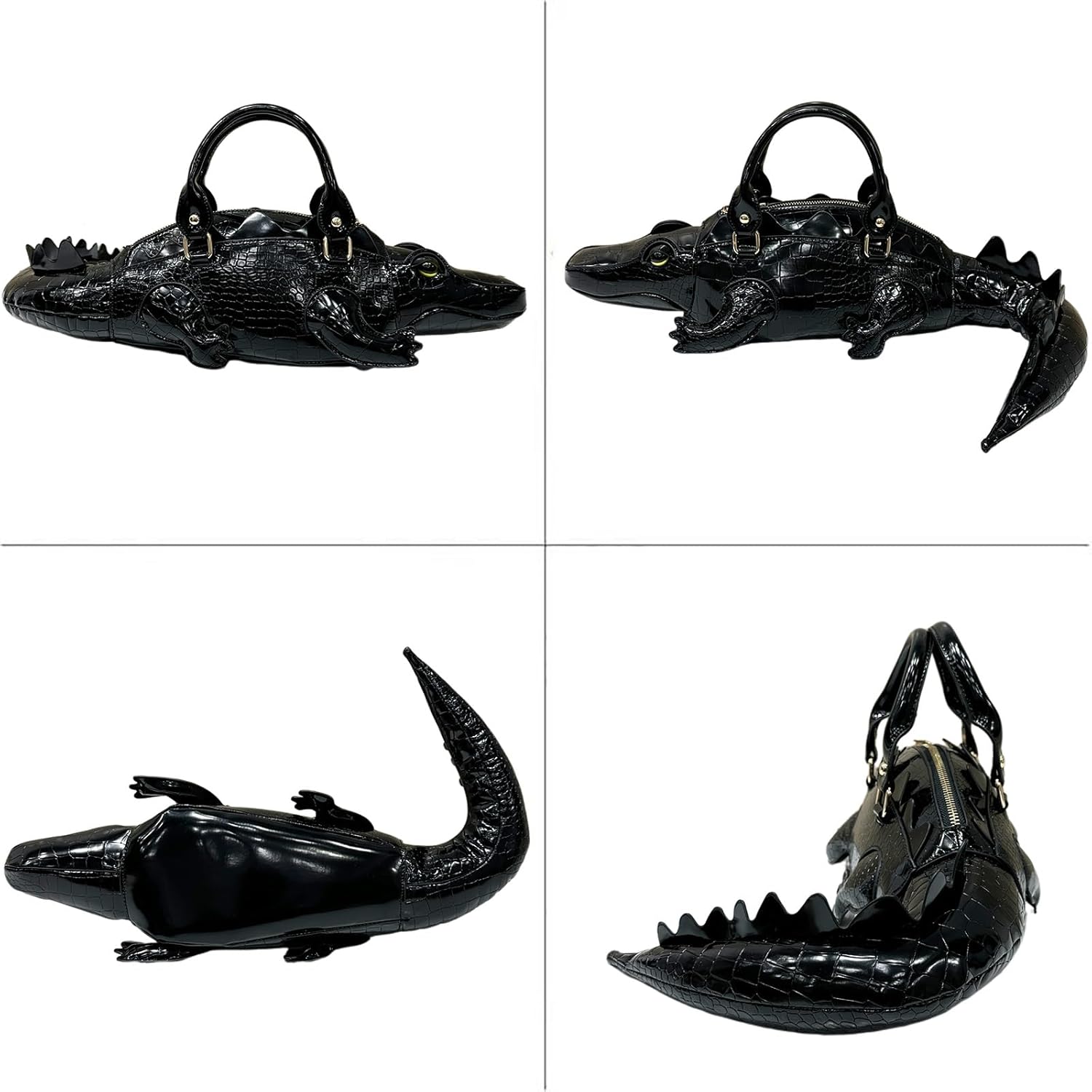 Men PU Leather Unique Novelty 3D Crocodile Shape Handbag Purse Removable Strap Crossbody Shoulder Bag for Women