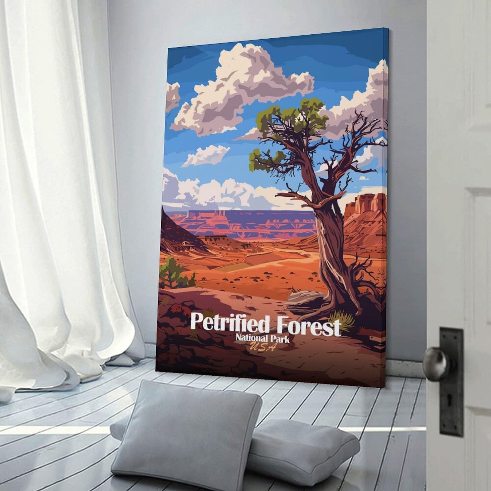 Junmoney Frame-Style-4 Petrified Forest National Park Illustration Home Decor Wall Art 16X24inch(40X60cm), For Living Room, Lounge Or Sitting Room, A Home Accent With Warm Character