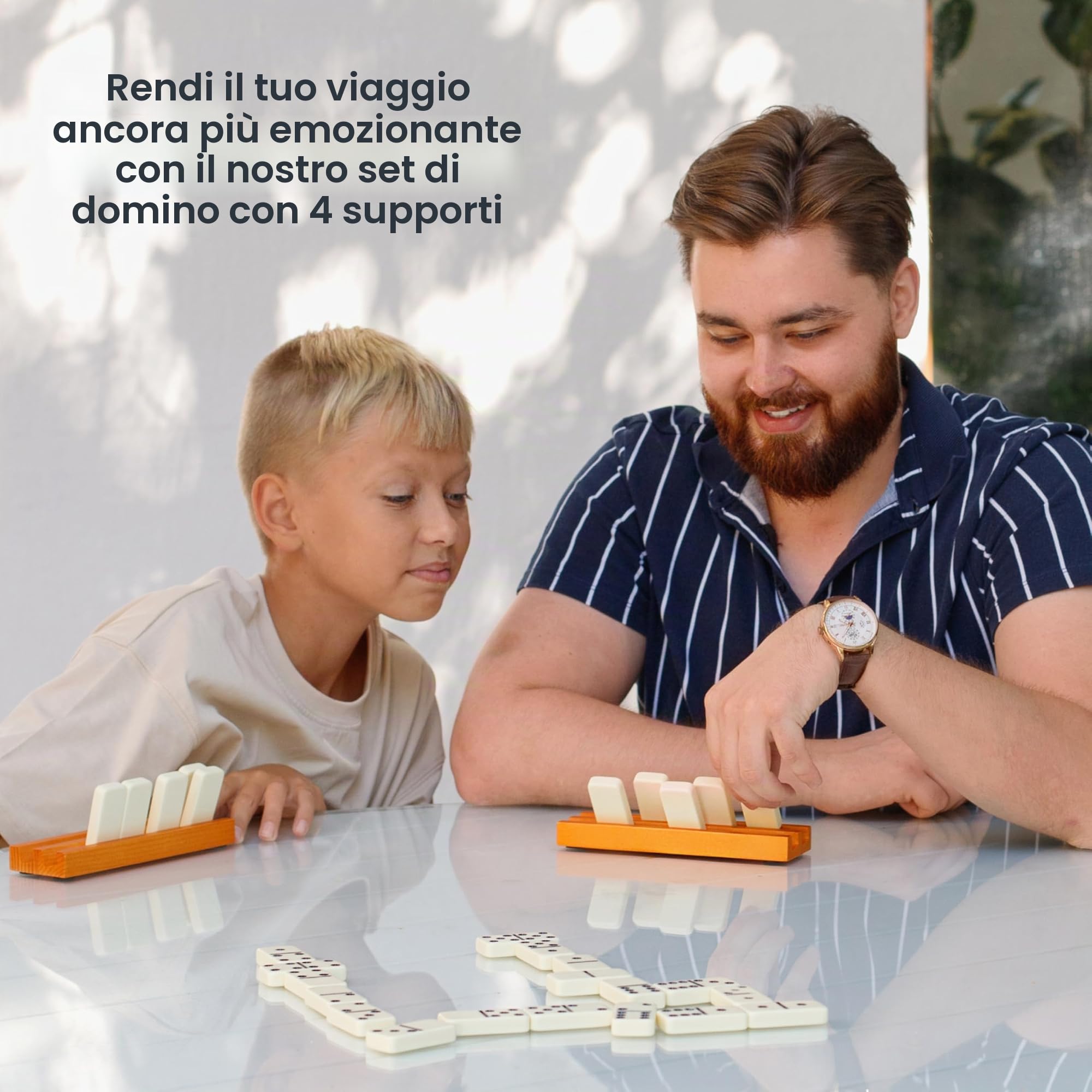 Queensell Domino Set per Adulti con 4 Rastrelliere in Legno