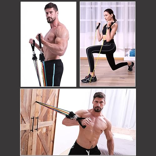 Miniatura 9 de Juego de bandas de resistencia multifuncionales elásticas para ejercicio con asas para hombres y mujeres, fitness, entrenamiento, gimnasio en casa