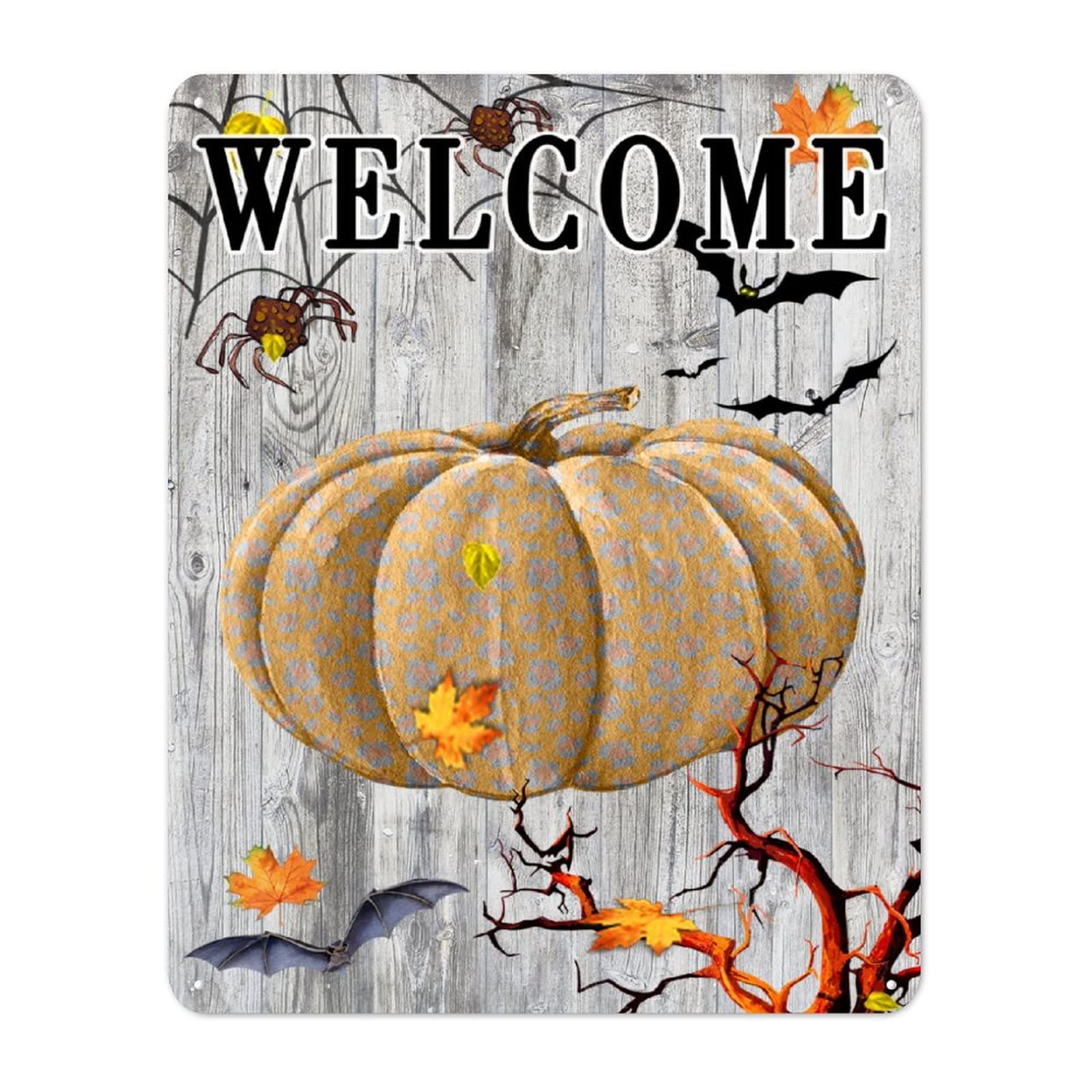 Panneau en métal Welcome Halloween citrouille étanche pour clôture