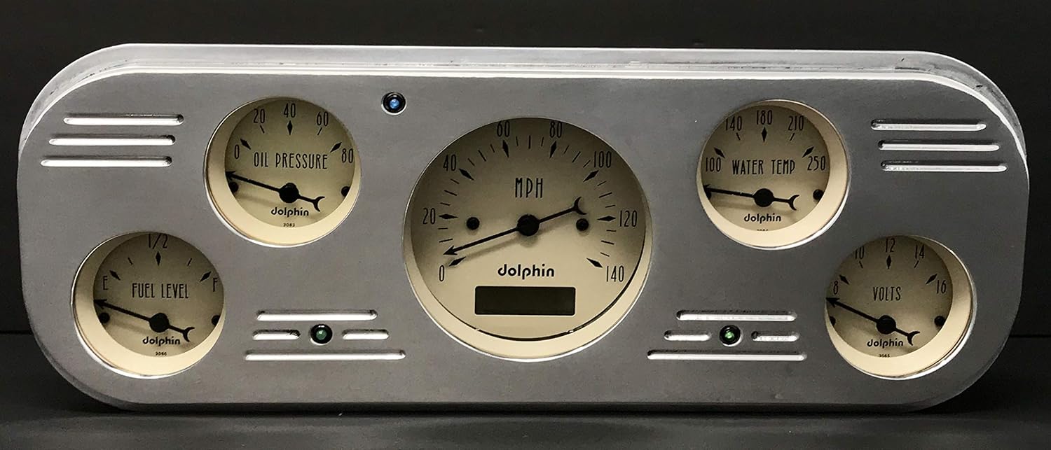 Dolphin Gauges 1937 1938 Chevy Car 5 Gauge Dash Cluster Panel Set Rear Mount Programmable Tan