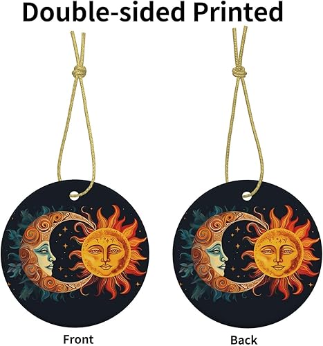 Miniatura 3 de Adornos colgantes de cerámica con sol dorado, colgantes de bolsa para mujer, decoración de interiores de automóvil, colgantes de árbol de Navidad