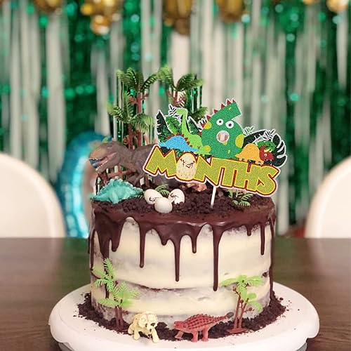 Miniatura 3 de Decoración para pastel de cumpleaños de 6 meses, decoración de fiesta de dinosaurio jurásico de dinosaurio jurásico de la selva de dinosaurio,