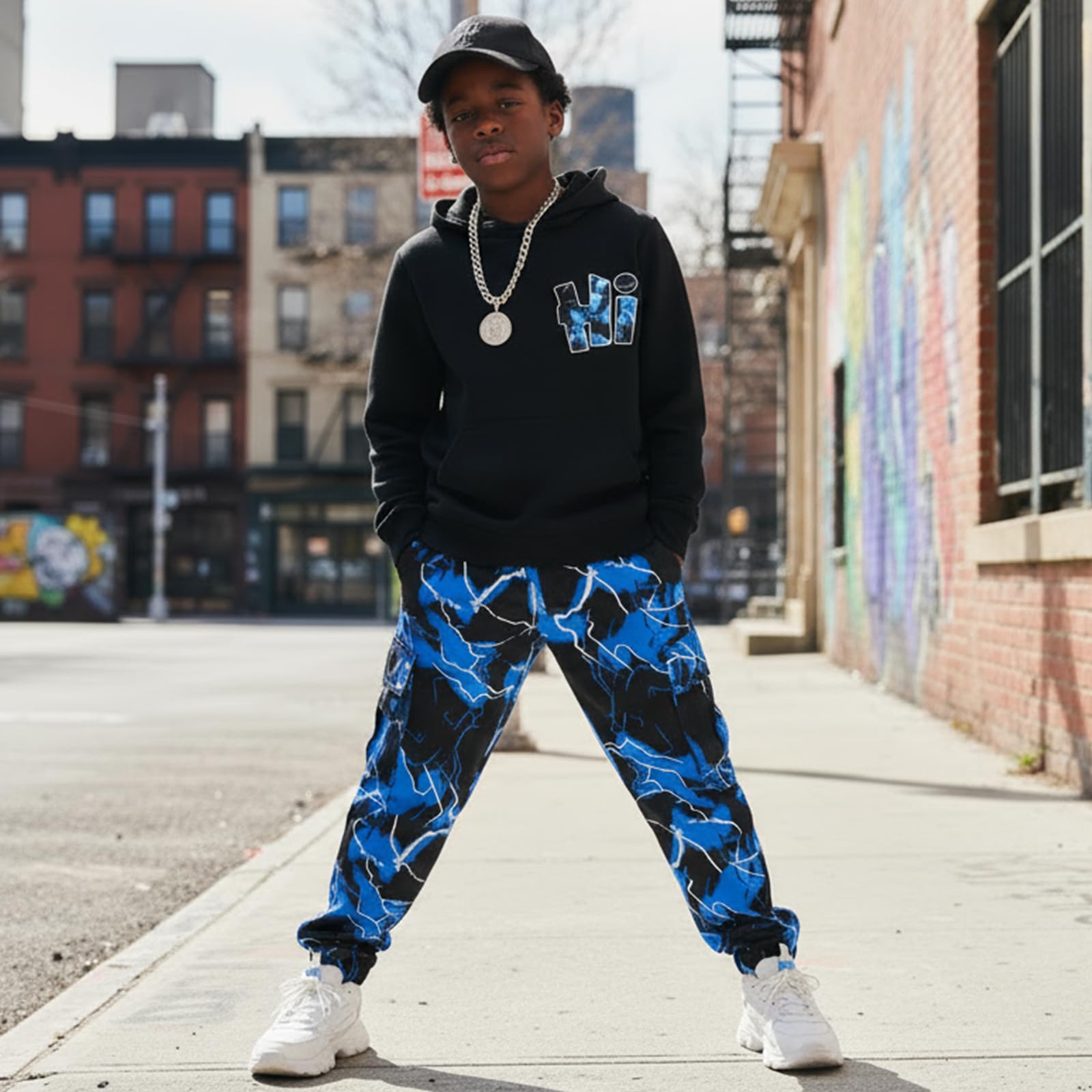 Hotfiary Set di 2 tute mimetiche per ragazzi, felpa con cappuccio a maniche lunghe e pantaloni cargo, felpa con cappuccio e pantaloni da jogging, per sport, scuola, casual, 6, 7, 8, 9, 10, 11, 12, 13