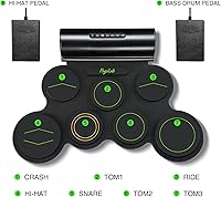 Vista 8 de Juego de batería electrónica, 7 almohadillas enrollables, almohadilla eléctrica con función inalámbrica, kit de batería midi recargable portátil