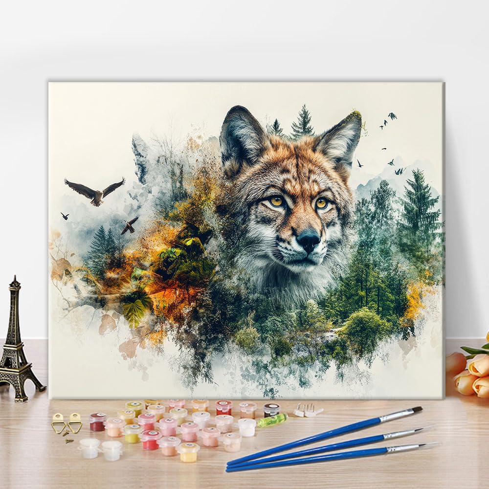 TISHIRON Adult Paint by Number Kits On Canvas, Wolf Portrait Painting by Numbers, Wolf Painting by Numbers for Adults, DIY Canvas Paint Arts Craft for Home Wall Decor, 40x50cm