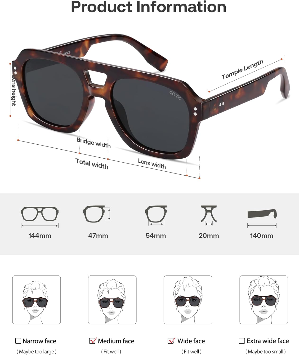 SOJOS Retro Thick Polarized Aviator Sunglasses for Women Men, Large Trendy Bold Square Pilot Shades SJ2385 - Image 4