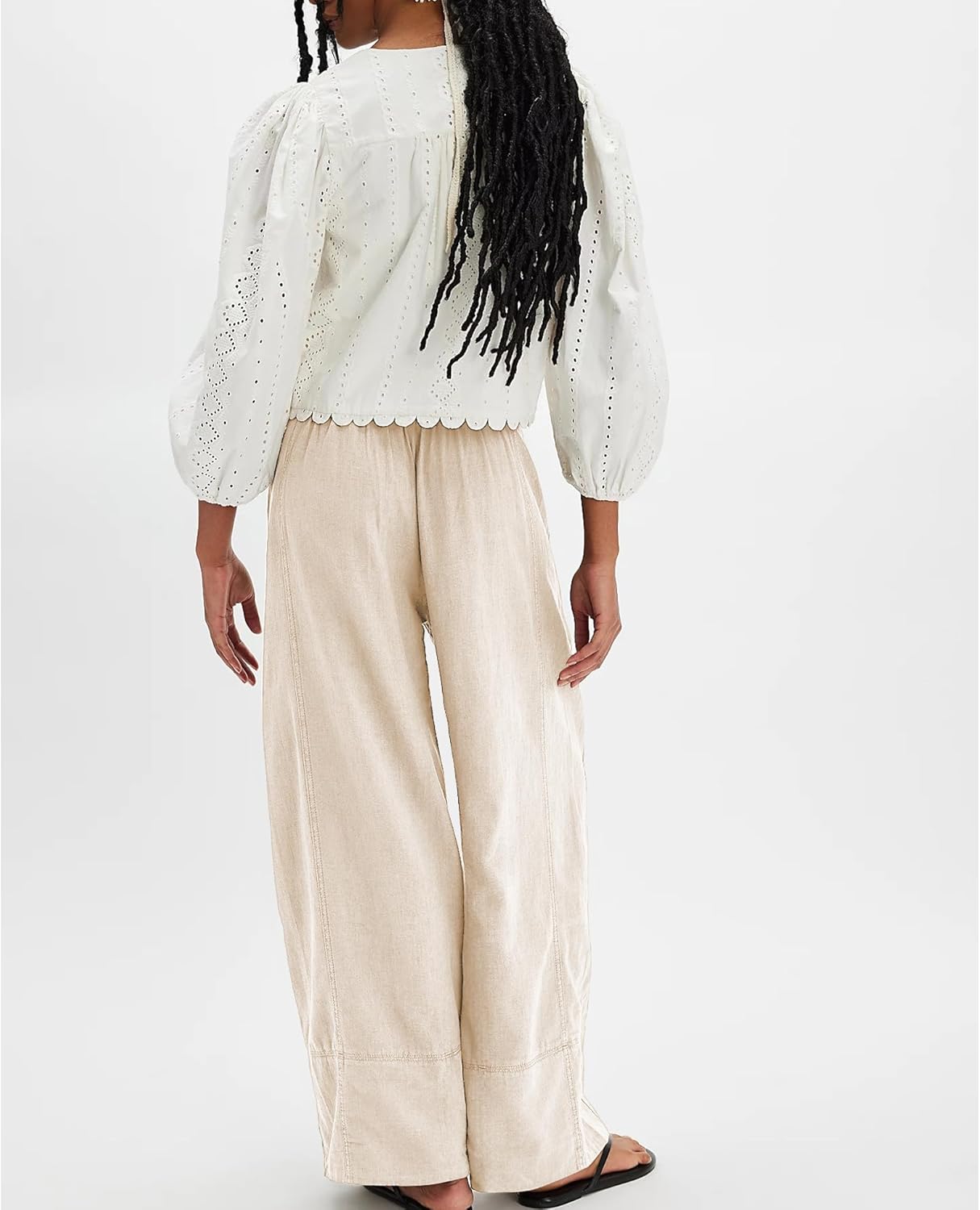 Linen Pants for Women Cotton Baggy Boho Casual Palazzo Pants Wide Leg Long Lounge Trousers with Pockets - Image 4