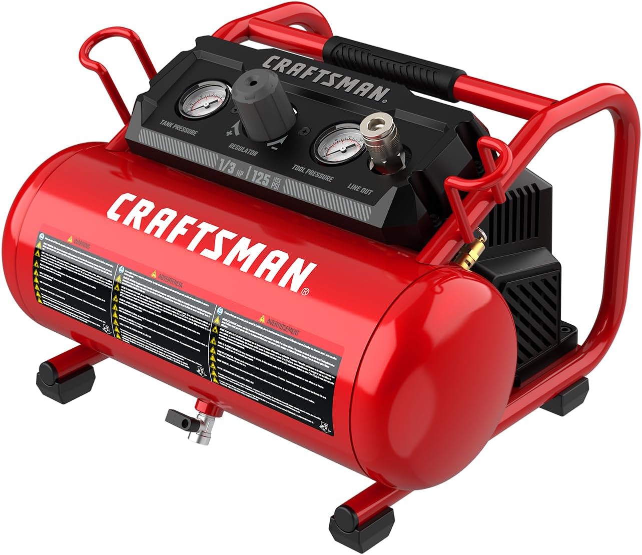 CRAFTSMAN Air Compressor, 2 Gallon Portable Air Compressor, 1/3 HP Oil-Free Max 125 PSI Pressure