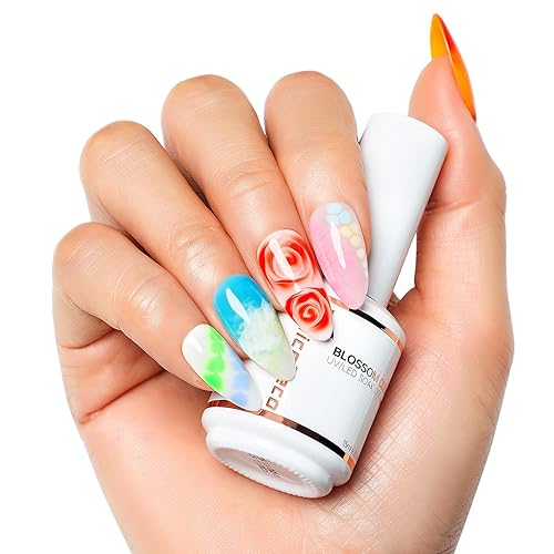 Miniatura 3 de Nicedeco Gel floreciente de uñas sin hema, 0.5 fl oz, sin crueldad, vegano, transparente, para efecto de propagación, estampado floral de acuarela
